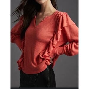 Anthropologie Pilcro Cozy Popover Top Ruffle Detail Long Sleeve Size Medium